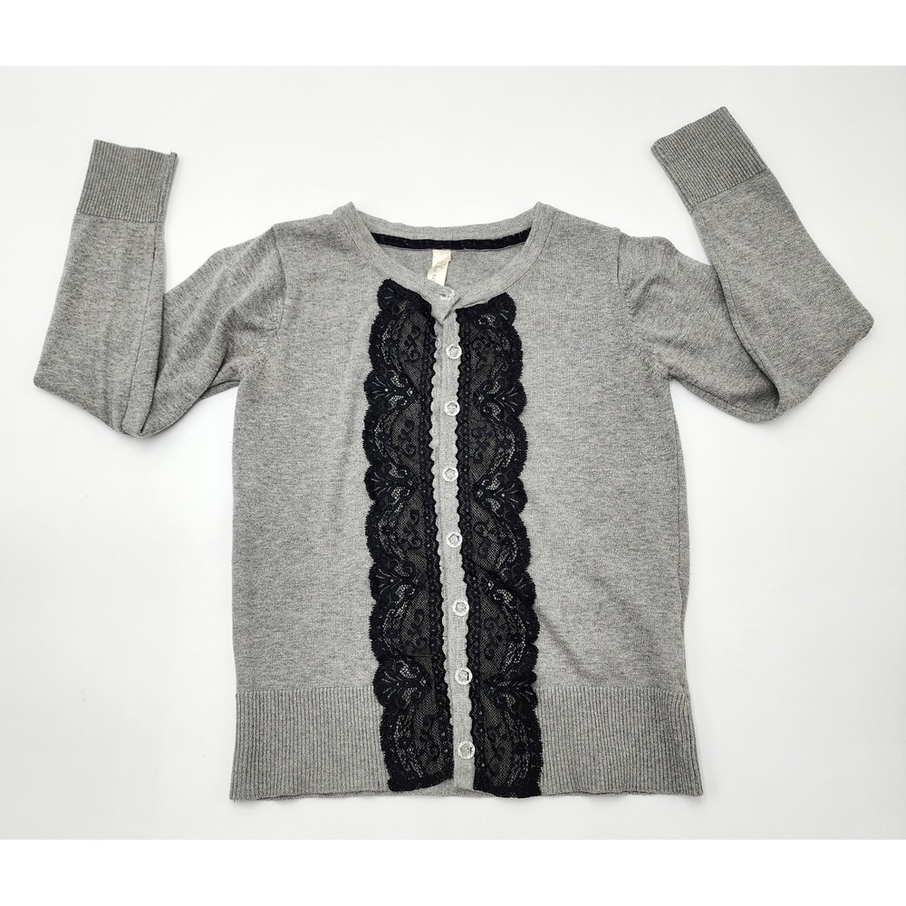 Cherokee‎ Womens Dress Sweater Gray With Black Lace Accents Size L